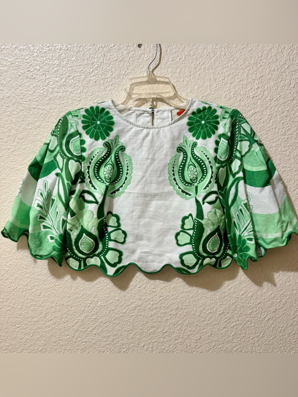 Farm Rio Green Floral Print Crop Top - Women XS